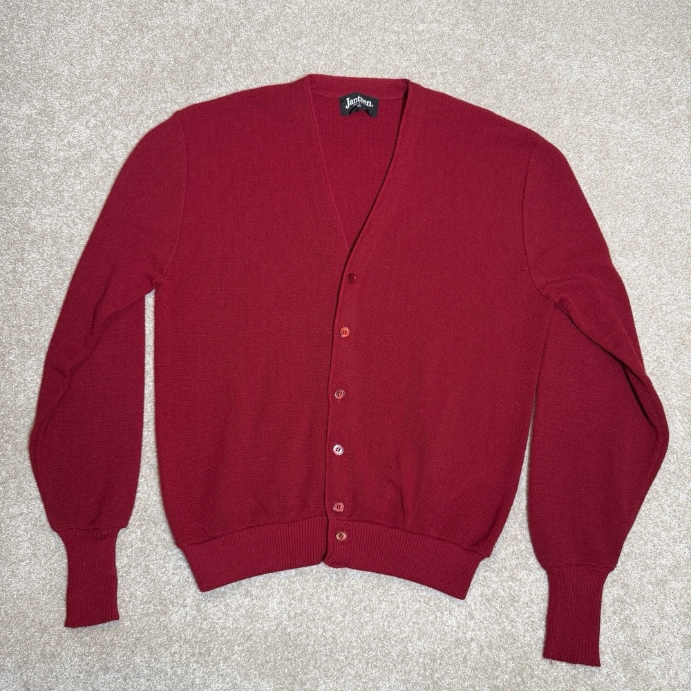 Vintage Cardigan Sweater Size XL Maroon Jantzen Knit USA Made Kurt Cobain 80's